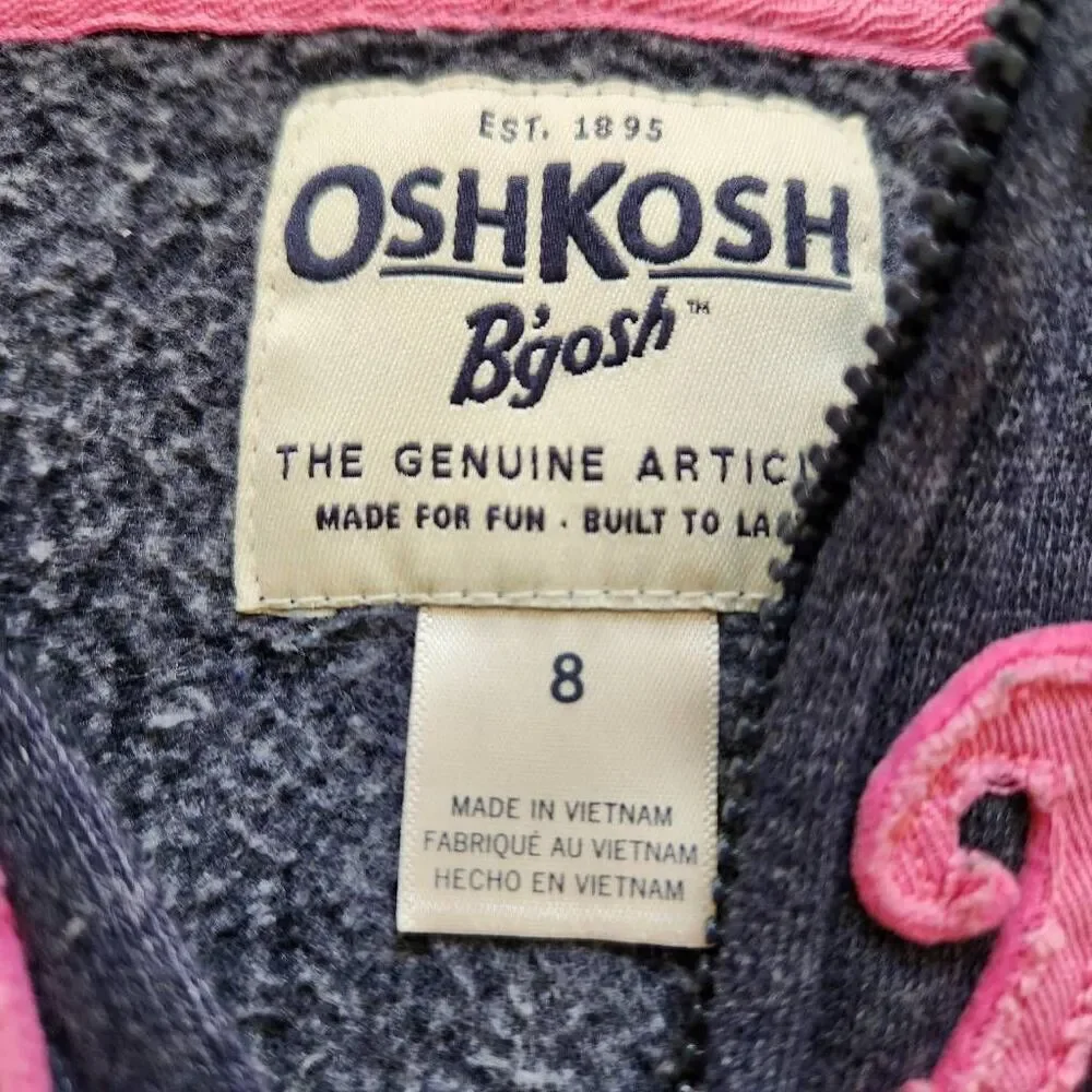 OshKosh girls size 8 navy blue pink textured hoodie zip up sweater
